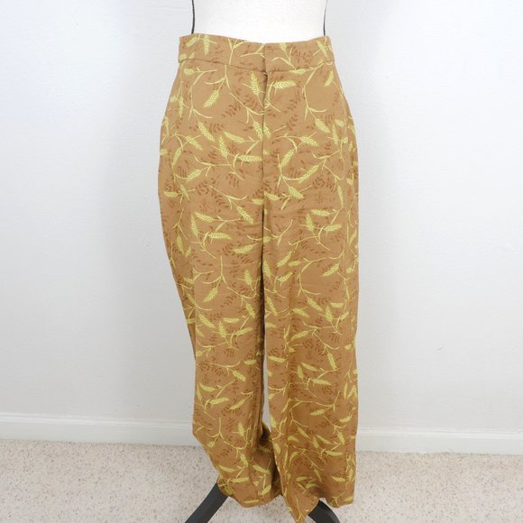 Paris Atelier Pants - Paris Atelier & other stories Tan Yellow Floral High Waist Wide Leg SZ 6 Pants